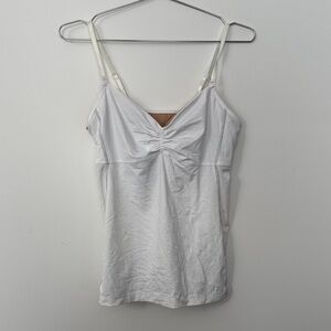 Vintage Lululemon White Tank w/ Built-In Bra, Mesh Back & Colourful Stitching